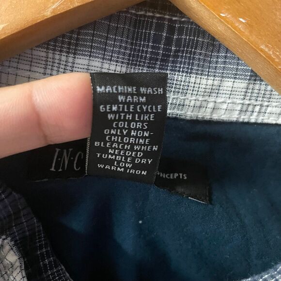 INC International Concepts Men’s Cream & Blue Plaid Button Down Shirt Sz L EUC - Picture 5 of 12